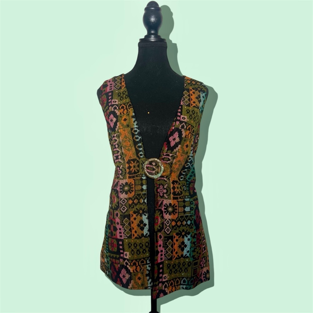 Vintage 70s Needlepoint Tapestry Long Vest
